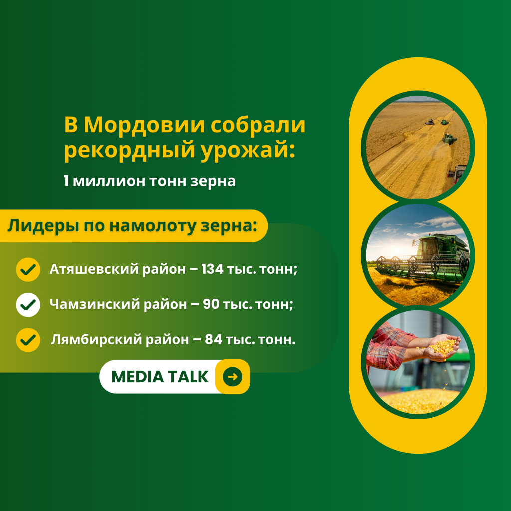 В Мордовии собрали рекордный урожай: 1 миллион тонн зерна